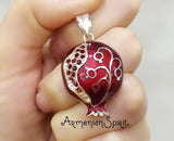 SILVER 925 Pomegranate red pendant Enamel and zircon stones Charm