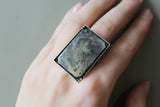 Jewelry Set Silver 925 green agate earrings and adjustable ring