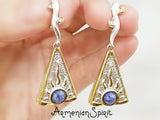 Gold and silver 925 earrings blue lapis lazuli