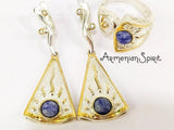 Gold and silver 925 earrings blue lapis lazuli