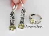 Earrings Silver 925 topaz yellow stone Diamond shaped