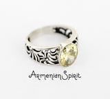 Ring Silver 925 topaz yellow stone Diamond shaped
