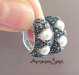 Pearl ring SILVER 925 White jewelry wedding Marcasite