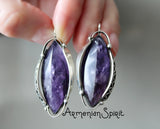 Real amethyst Earrings Silver 925 Plum purple gemstone