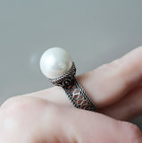 Ring women Silver 925 lab white pearl wedding jewelry