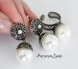 Earrings White lab pearl Sterling Silver 925