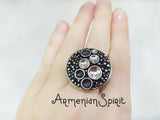 Round ring black SILVER 925 Women Goth rings