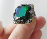 Jewelry set earrings and ring green SILVER 925 marcasite