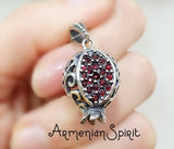 Persephone Earrings Silver 925 Pomegranate with red zircon