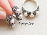 Pearl ring SILVER 925 White jewelry wedding Marcasite