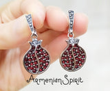 Pomegranate Earrings Pendant Silver 925 and red zircon stones