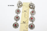 Silver 925 SET long earrings and ring SILVER 925 zircon red stone Flowers