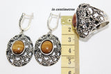 Natural tiger eye gemstone earrings SILVER 925