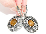Natural tiger eye gemstone earrings SILVER 925