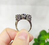 Ring Rose Flower jewelry SILVER 925 Navy blue zircon stones