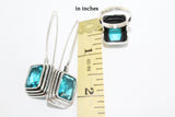 Long earrings ear wire hooked Silver 925 Zircon stones teal