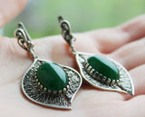 SILVER 925 Earrings Leaf green jewelry nature Green quartz