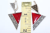 Red earrings Triangular jewelry geometric English lock traditional SILVER 925