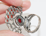 Silver 925 ring women Semi circle red garnet large jewelry