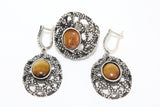 Natural tiger eye gemstone earrings SILVER 925