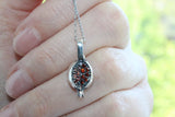 Silver necklace Tiny pendant and chain Sterling Silver 925 zircon burnt orange