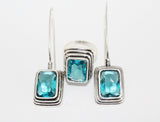 Hooked earrings and ring Silver 925 Zircon stones Turquoise blue