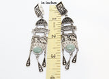 Natural GREEN jade long Earrings and ring STERLING silver 925