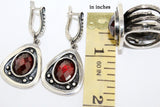 Silver 925 EARRINGS oxidized Black with red zircon jewelry