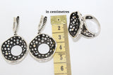 Silver 925 Ring and earrings Curve with holes and rainbow alexandrite stones