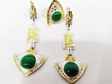 Gold plated silver 925 SET Very Long earring Earrings and Small ring Malachite