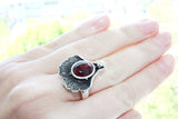 Silver 925 jewelry set Long earrings with red quartz stone and small