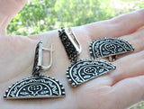 Jewelry set Earrings Ring Oxidized Silver 925 Pomegranate