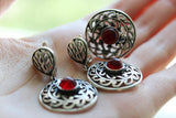 Earrings Sterling silver 925 with red quartz stone Jewelry gypsy