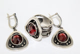 Silver 925 RING oxidized Black with red zircon jewelry