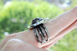 Silver 925 RING oxidized Black with red zircon jewelry
