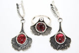 Long earrings with red quartz stone SILVER 925