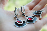 Long earrings with red quartz stone SILVER 925