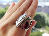 Fish jewelry 925 Silver earrings with red garnet