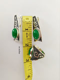 SILVER 925 Jade Green natural earrings cabochon gemstone