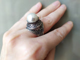 Ring Silver 925 women white lab pearl