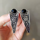 Silver 925 earrings and ring adjustable Black onyx jewelry Ethnic SET