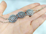 Filigree Bracelet Sterling silver 925 with round details Adjustable with chain