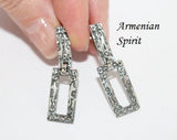 Silver very long earrings 925 Rectangular Ethnic pattern