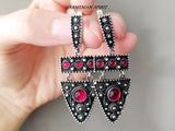 Silver 925 Earrings and Ring Black and red