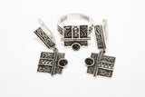 SET SILVER 925 Small earrings and tiny ring With black onyx stone