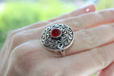 Round Earrings and ring SET Sterling silver 925 with red quartz