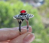 Ring Sterling silver 925 with red quartz stone Bohemian jewelry handcrafted