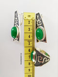 SILVER 925 Jade Green natural earrings cabochon gemstone
