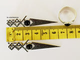 Silver 925 Very long earrings and adjustable ring Black onyx