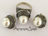 Ring Silver 925 women white lab pearl